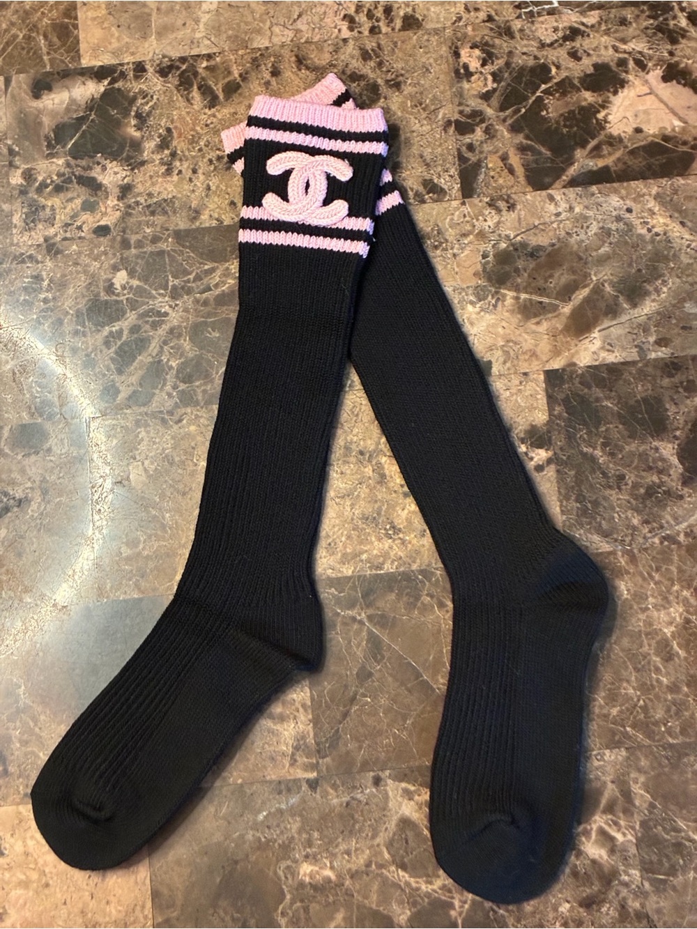 Double C Black and Pink Logo Knee Hight Socks